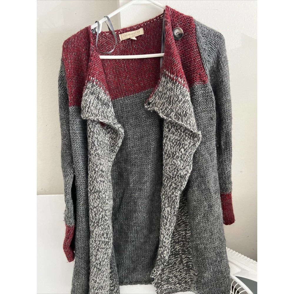 LINIAMAGLIA Red GREY/MULTI ZIG ZAG WATERFALL CARDIGAN, SZ small